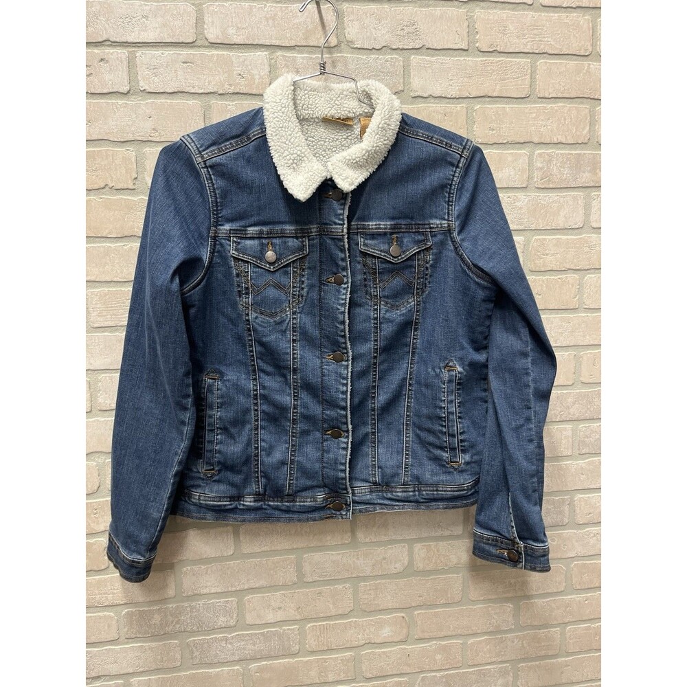 WRANGLER Blue Jean Sherpa Lined Denim Jacket Woman’s Sz XL western cowgirl